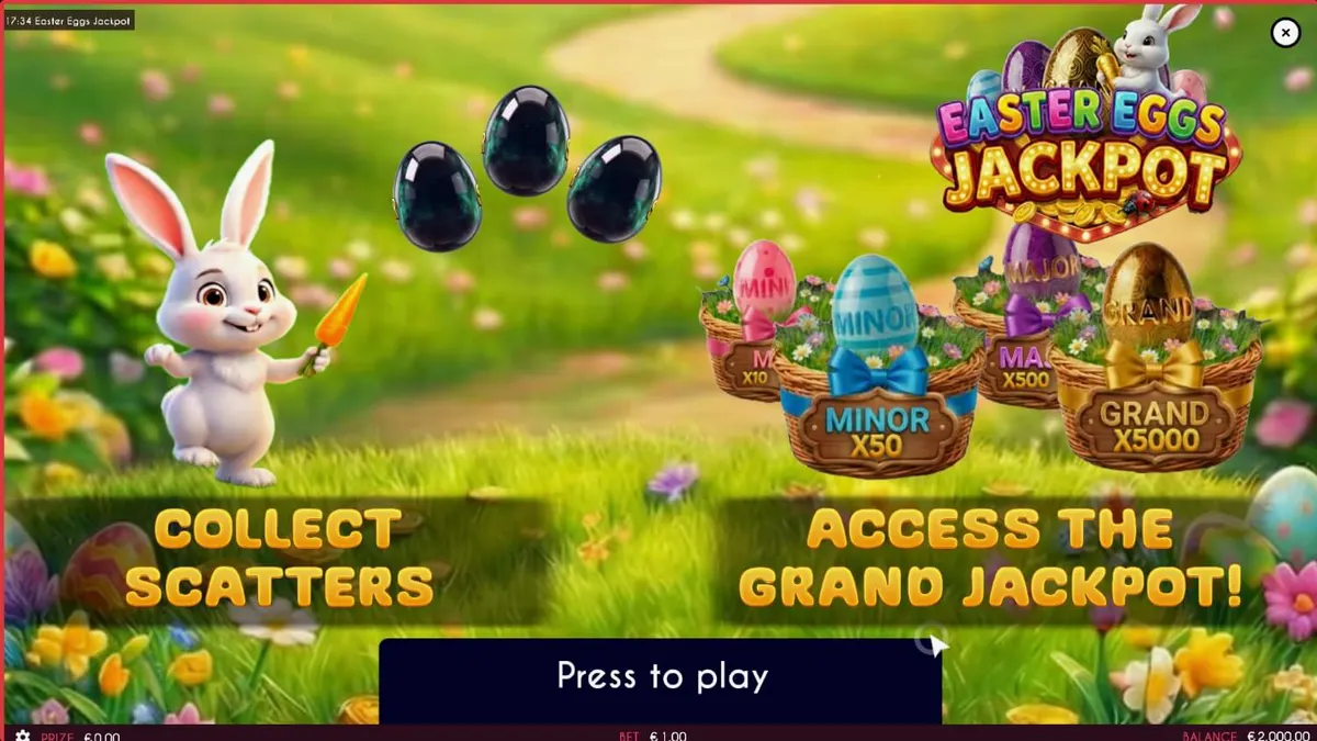 Tampilan visual slot Easter Eggs Jackpot dengan tema musim semi dan telur warna-warni