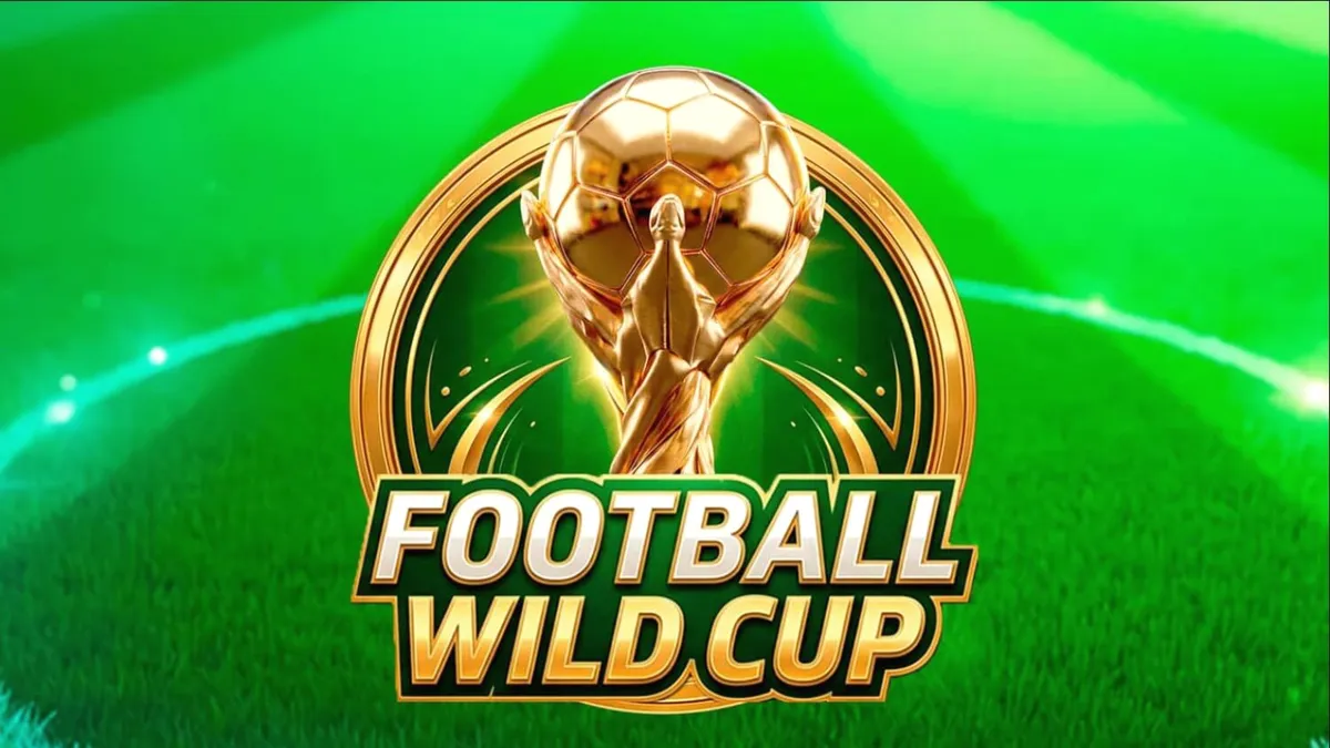 Football Wild Cup slot machine interface featuring stadium theme and penalty shootout graphics