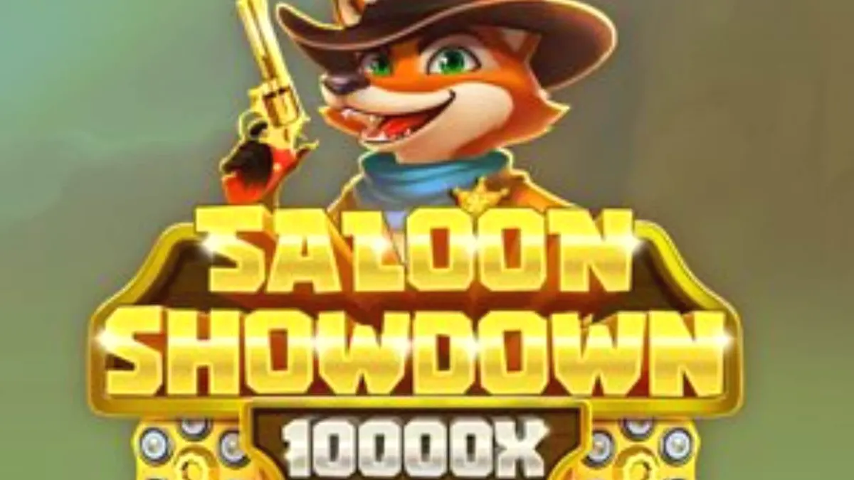 Sheriff rubah di depan saloon Wild West dalam slot Saloon Showdown 10,000x