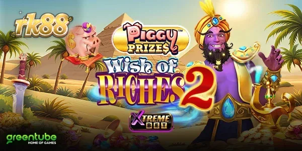 Tampilan visual slot Piggy Prizes Wish of Riches 2 dengan elemen koin dan fitur ajaib.